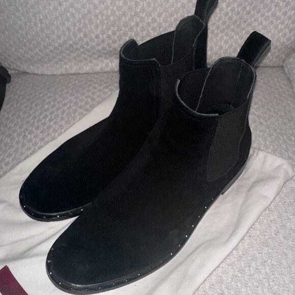 Valentino Garavani Suede Soul Rockstud Chelsea Boots - Black - Men's Size 10 - Picture 1 of 12